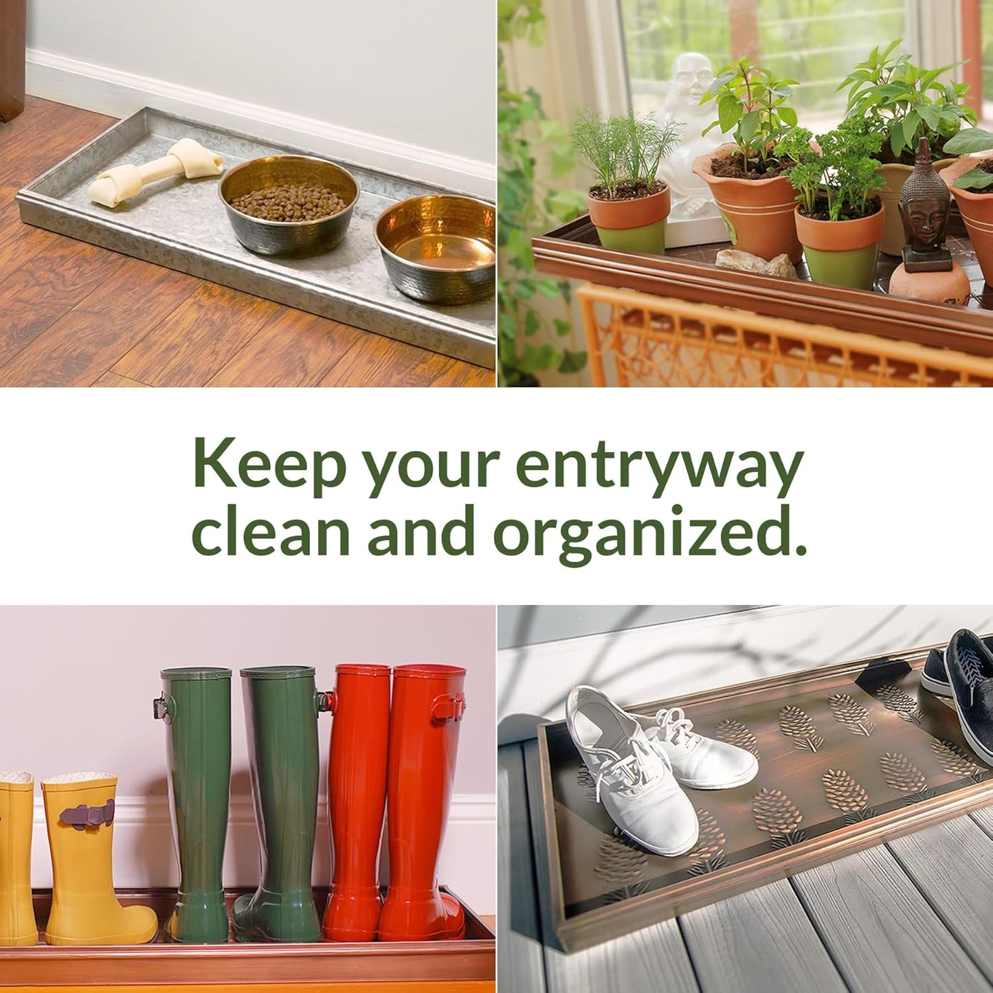 Good Directions Large Boot Tray, Pine Cones Multi-Purpose All Weather Decorative Boot Tray, Shoes, Plants, Garage, Patio Door, Pet Bowls, 35 inch Entry Indoor Shoe Tray, Copper Finish