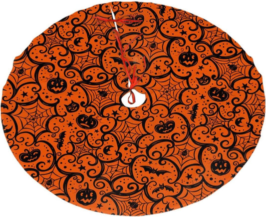 Christmas Tree Skirt,Halloween Pumpkin Xmas Tree Skirt Rustic Farmhouse Tree Skirt for Christmas Decor Xmas Holiday Home Party Decorations48