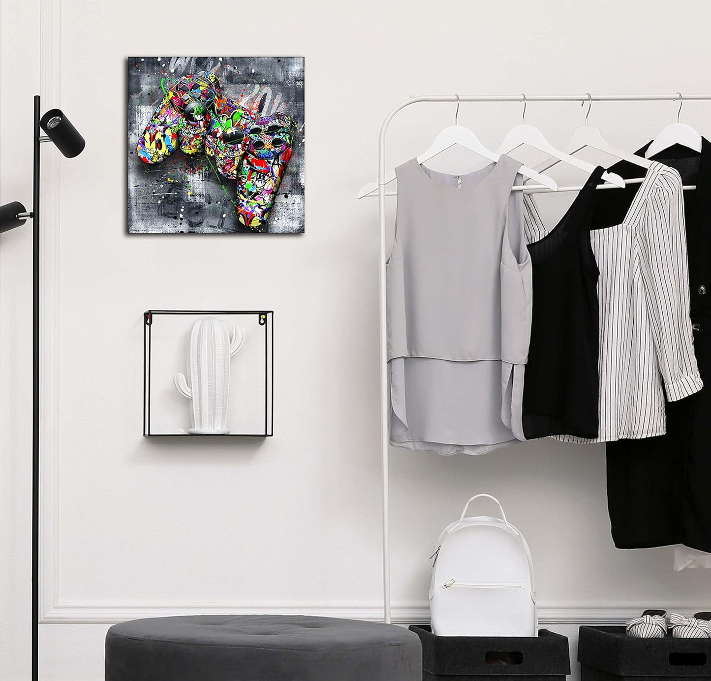 JKWALL77 Graffiti Canvas Wall-Art For Bedroom - Gaming Wall Art For Teen Boys - Abstract Painting Pop Art Modern Home Wall Decor Ready to Hang Size 14" x 14"