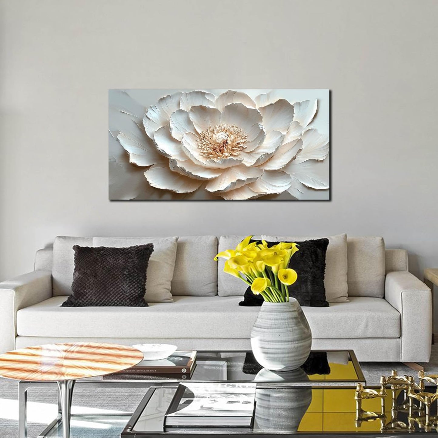 Flower Art Wall Decor for Living Room - White/Pink/Beige Canvas Wall Art for Office - Modern Wall Decor for Bedroom Women Size 20 x 40 Inch