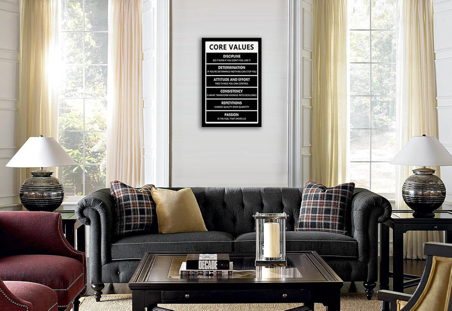 Core Values Inspirational Posters Motivational Canvas Wall Art Inspiring Entrepreneur Quotes Painting Modern Positive Posters Prints Artwork for Office Gym Living Room Decor Framed[24" W x 36" H]