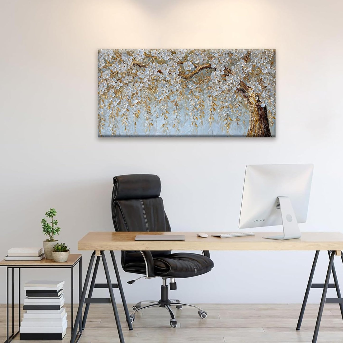 Wall Art Living Room Flower White Tree Wall Art Modern Canvas Art Wall Decor Home Wall Decor Suitable Picture For Bedroom Apartment Office Can Be Hung 24" X 48"