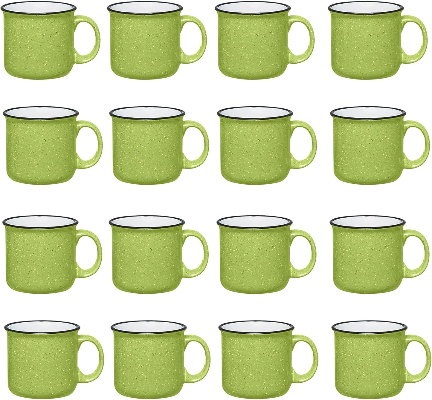 Set of 16 Ceramic Campfire Mugs – 15 Oz, Lime – Coffee & Tea Cups for Home, Work, Travel, Camping – Customizable, Great for DIY, Events, Companies
