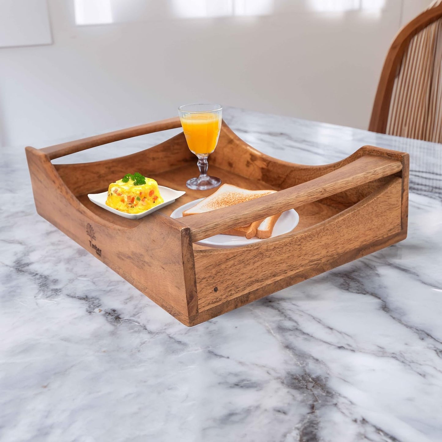 Wooden Serving Tray with Handles – Large 16"x10"x3.5" Mango Wood Decorative Rectangular Platter for Breakfast, Lunch, Dinner, Coffee & Tea – Ideal for Table, Lap, Couch, BBQ & Party Use