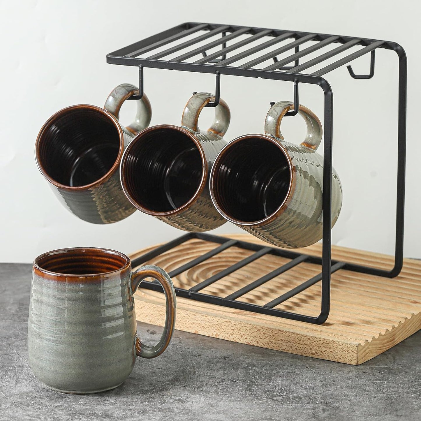 Hasense Coffee Mugs Set of 4, 12 oz Coffee Cups Ceramic, Stoneware Latte Mug with Large Handle for Coffee, Tea, Milk and Chocolate,Easy Hold & Clean, Dishwasher & Microwave Safe, Light Grey