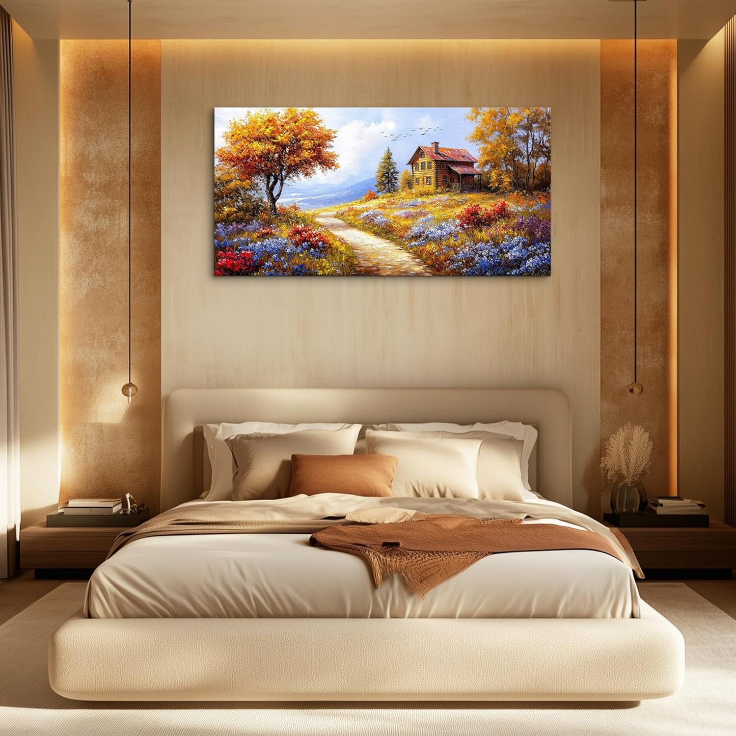ZUITINGHUA Large Wall Decor For Living Room Canvas Wall Art For Office Modern Wall Decorations For Bedroom Yellow Tree Landscape Painting Farmhouse Pictures Artwork Room Home Decor 24x48 In