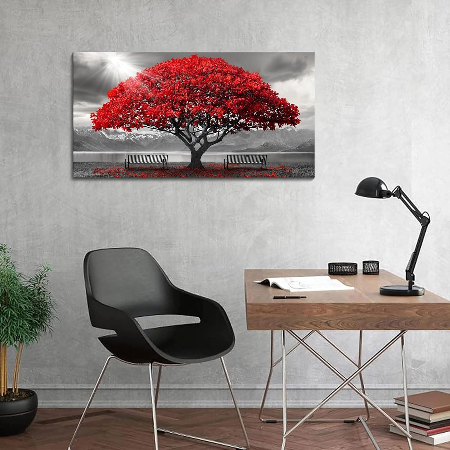 AJAZIKO Red Wall Art - Modern Framed Wall Art for Living Room - Red Tree Black and White Landscape Canvas Prints Posters & Prints for Home Office Bedroom Decorations - Large Wall Pictures 20×40IN