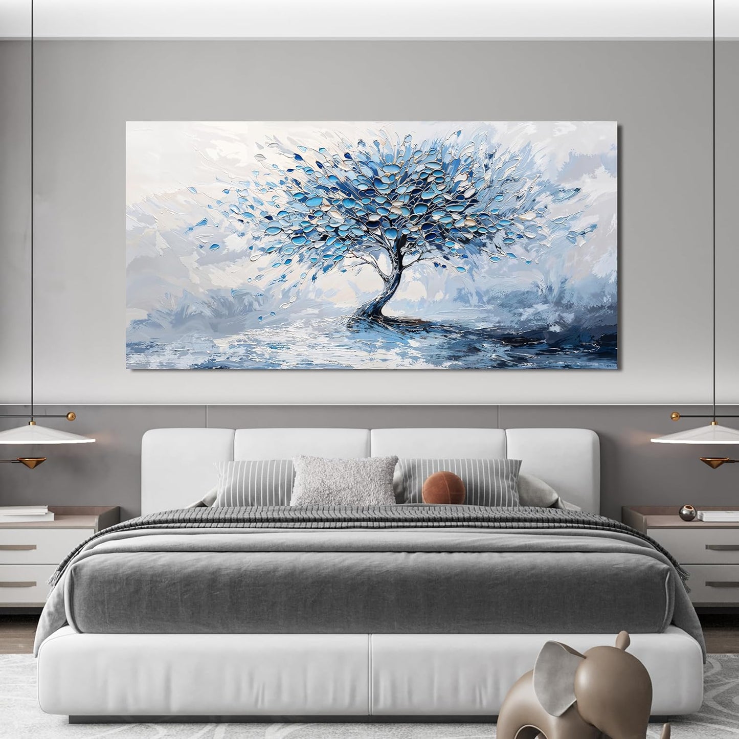 Canvas Wall Art Decor Modern Blue White Wall Art Prints Wall Art Pictures for Living Room Oversized Artwork for Walls Abstract Art Large Tree of Life Wall Art Decorations Bedroom Office Decor 29"X58"