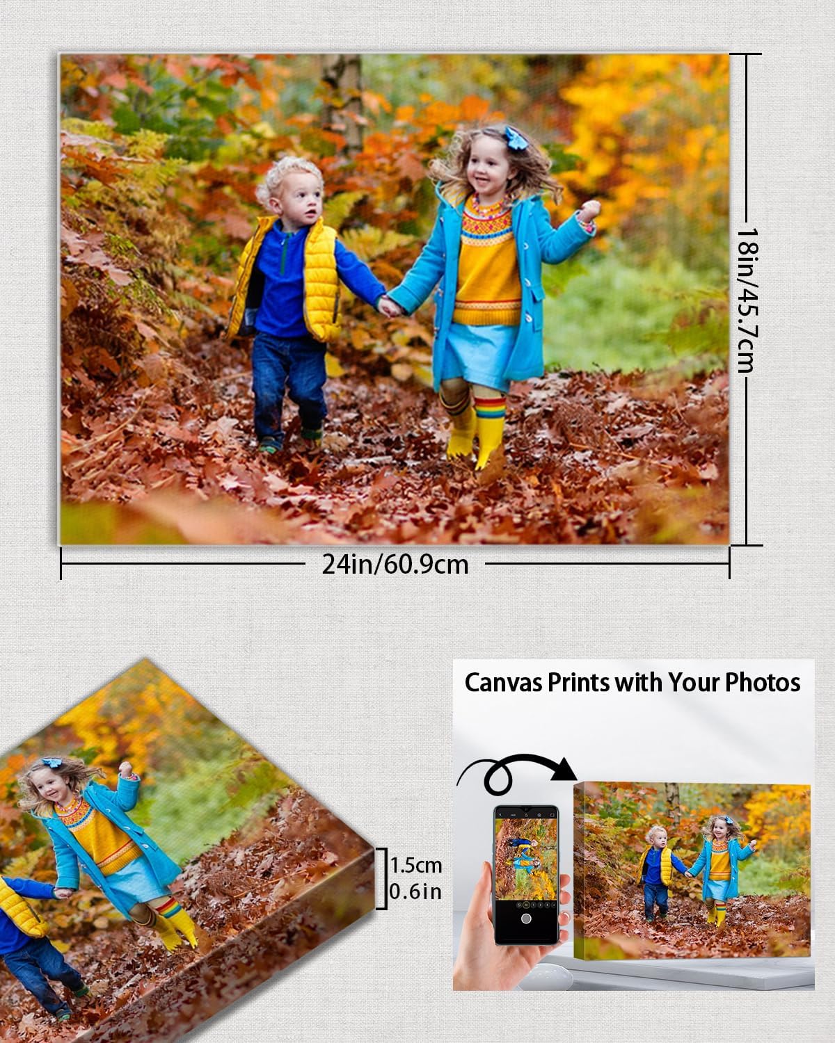 AbcCustomize Canvas Prints with Your Photos, Custom Canvas for Living Room and Bedroom Decor, Personalized gifts for Friends Lover and Family, Canvas Wall Art for Gifts & Keepsakes, Ready to Hang