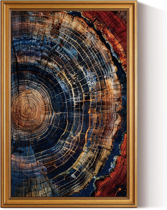 HUARCEY Gold Framed Vintage Wall Deocr for Living Room, Tree Rings Art Abstract Wood Grain Texture Bathroom Art Large Canvas Print Nature Inspired Farmhouse Pictures for Study Office Bedroom 16"x24"