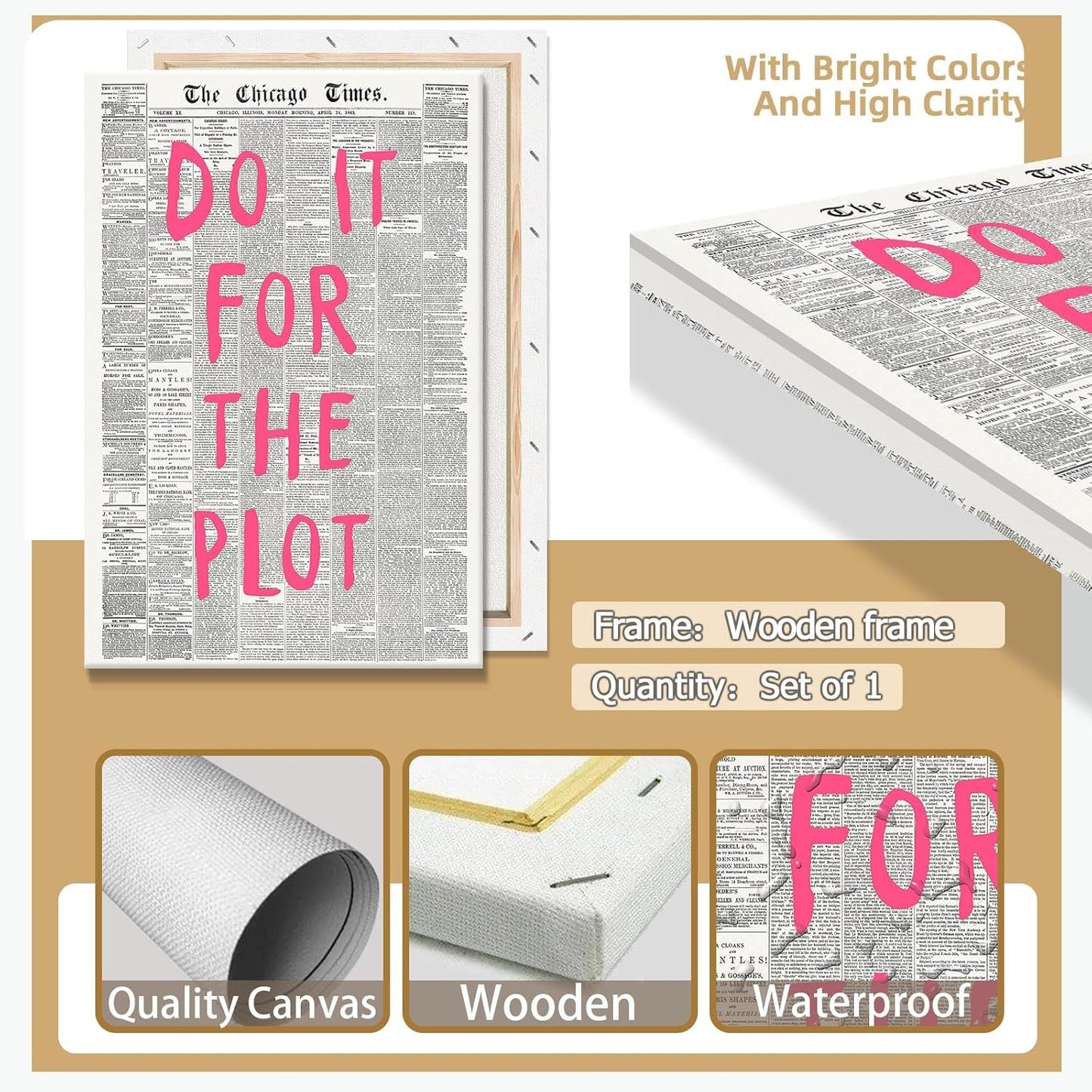 Liyark Retro Black And White Chicago Newspaper Poster Pink Trendy Preppy Apartment Art Motivational Affirmation Do It For The Plot Prints For Home Bedroom Living Room Wall Decor 16x24in Framed