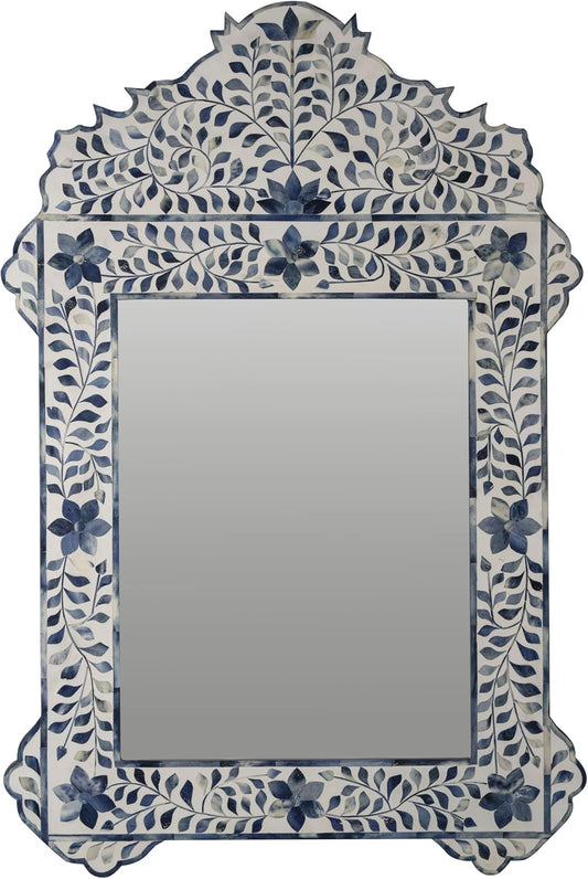 Bone Inlay Mirror Frame Handcrafted Decorative Wall Mirror Frame with Natural Bone and Resin Intricate Floral & Geometric Inlay Boho, Vintage & Ethnic Style Home Décor