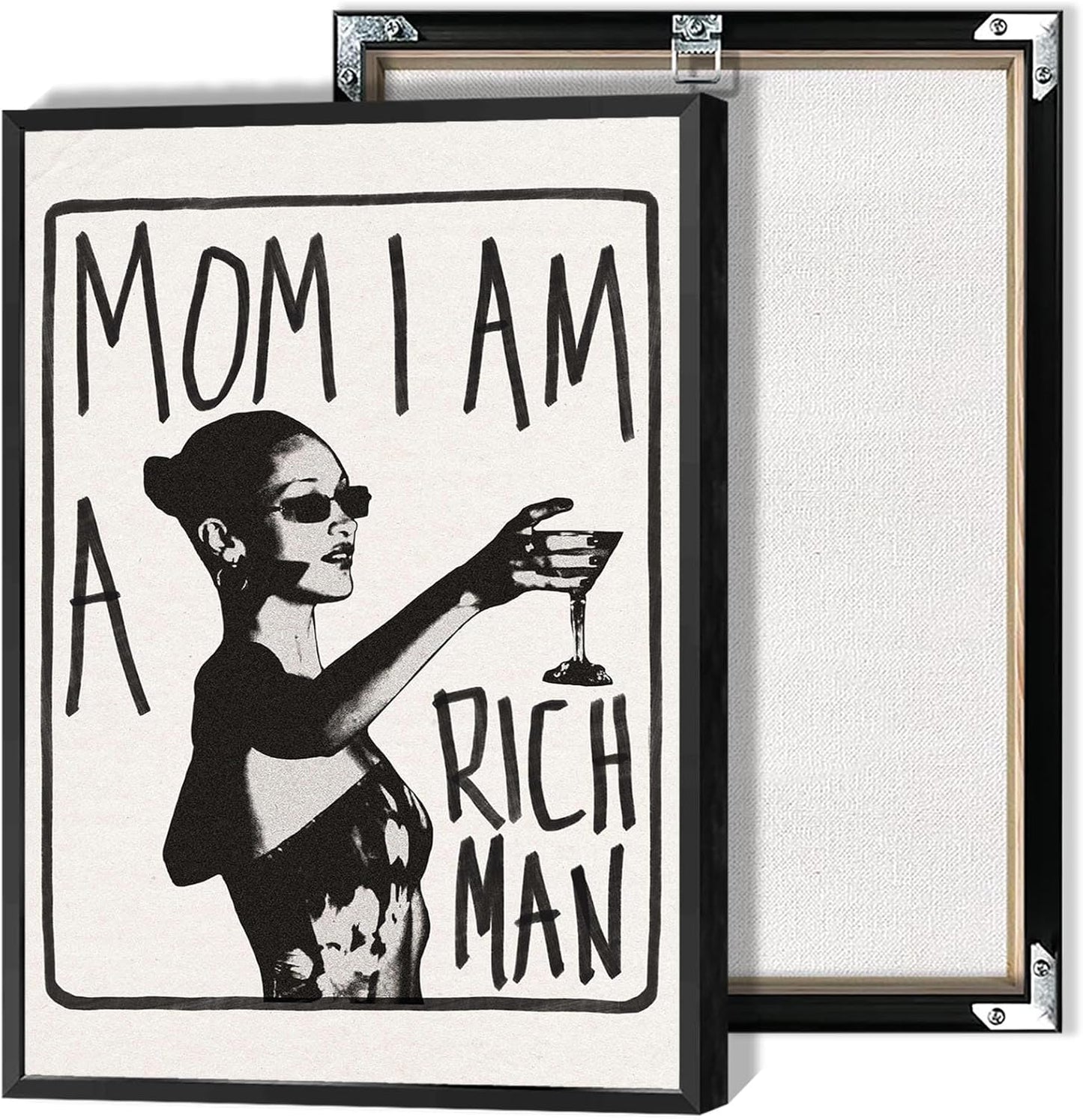 Mom I Am A Rich Man Aesthetic Retro Music Goblet Poster Feminist canvas Wall Art Vintage Bar Cart Wall Decor Preppy Dorm Decor Unique Wall Art prints painting 12x16in Framed