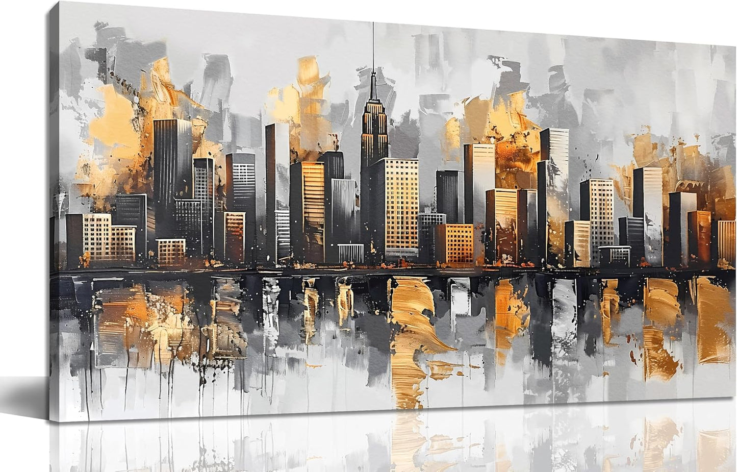 Ouzzlie Gold Artwork Vintage Wall Art City Poster Pictures for Wall Black Art for Home Kitchen 20"x 40"