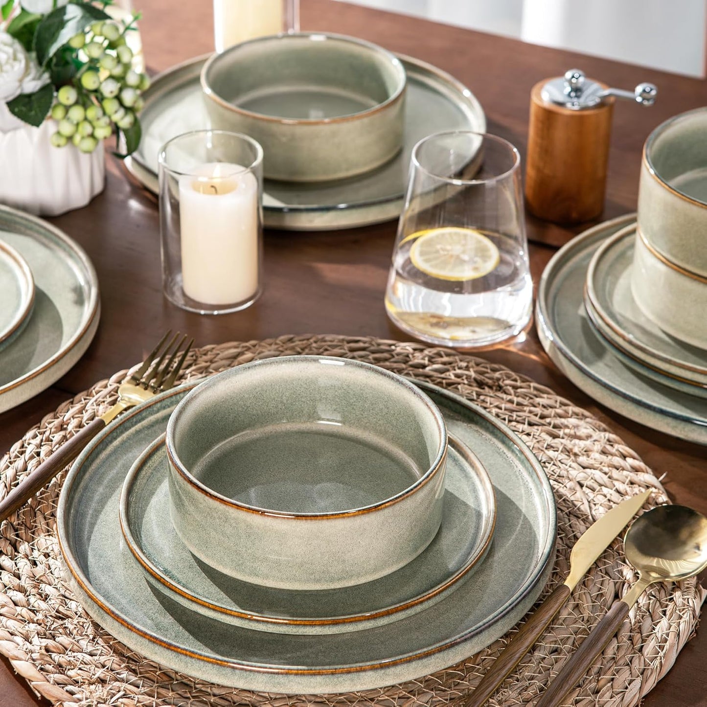 AmorArc Ceramic Dinnerware Sets, Handmade Reactive Glaze Stoneware Plates and Bowls Sets,Highly Chip and Crack Resistant | Dishwasher & Microwave Safe Dishes Set, Service for 8 (24pc)