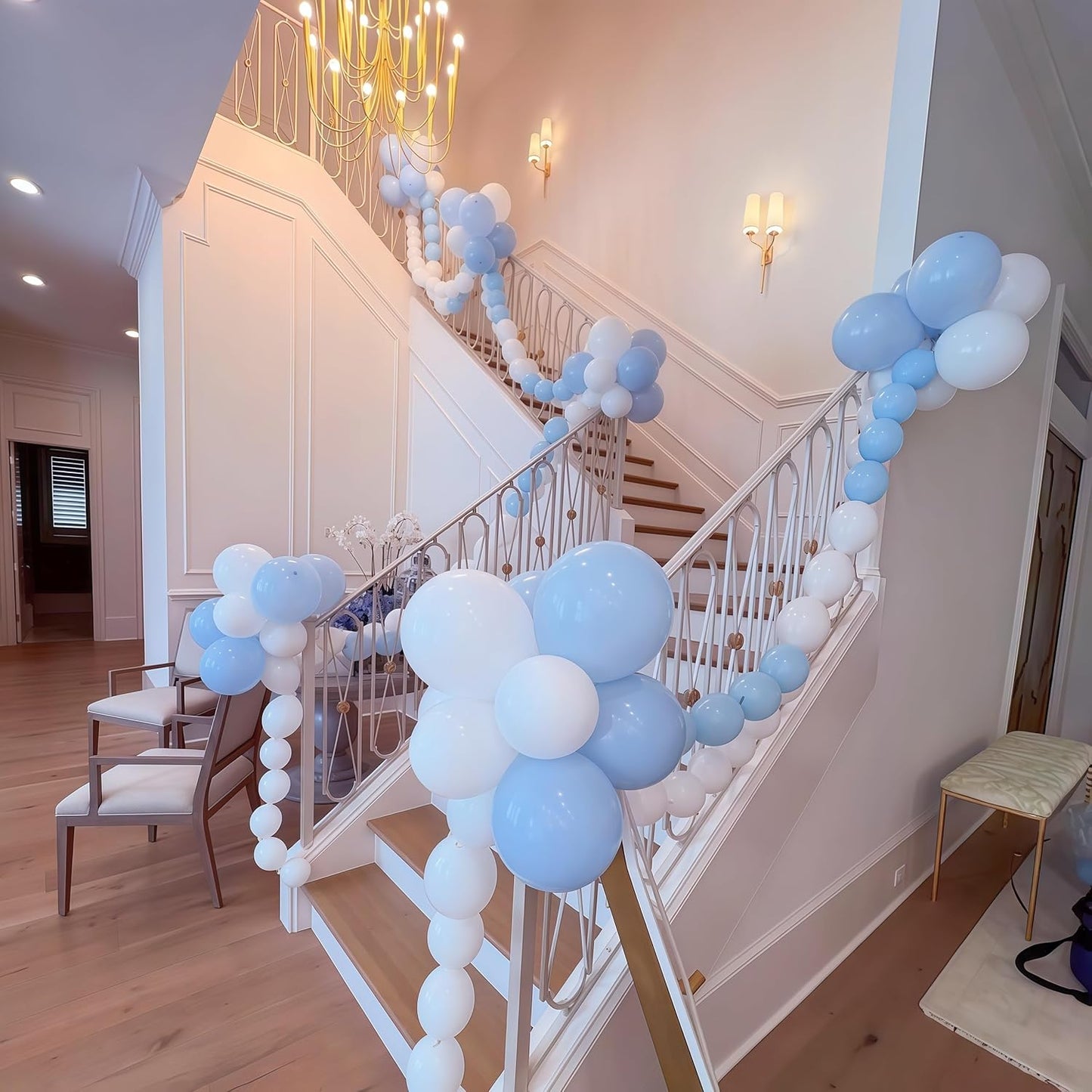 Blue and White Link Balloons, 60PCS Baby Light Blue White Linking Balloons with Tail for Making Balloon Wall Arch and Chains, Quick Balloon for Wedding Birthday Baby Shower Party Decorations (6inch)