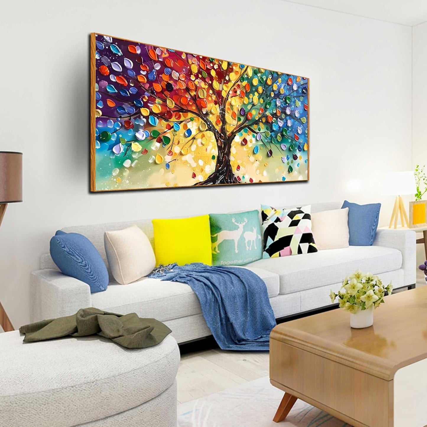 ZHAOSHOP Tree Pictures Wall Decor - Colorful Abstract Wall Art for Living Room - Large Picture Frames for Wall Ready to Hang Size 29" x 59"