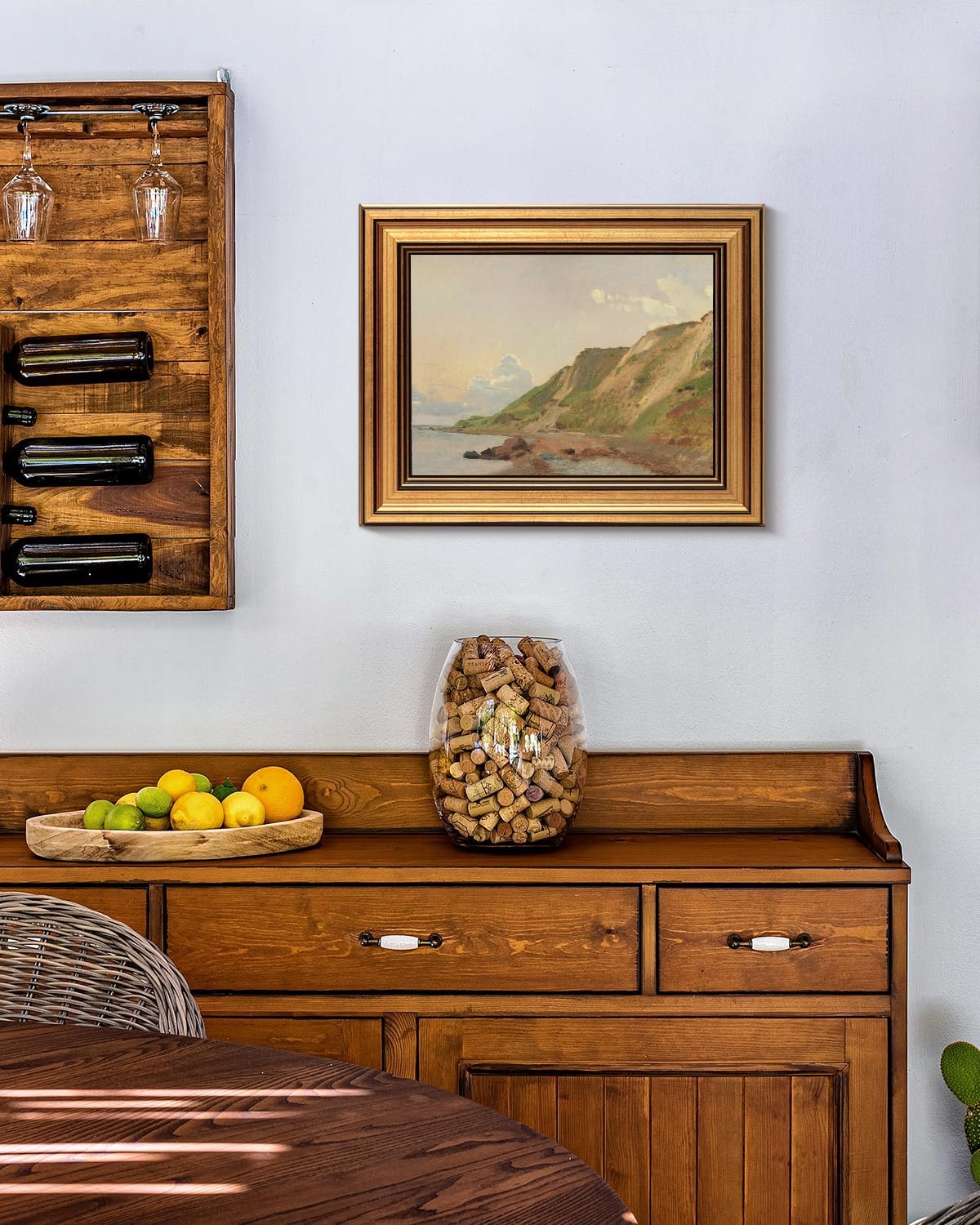 HUARCEY Gold Framed Vintage Wall Art for Living Room Canvas Coastal Wall Pictures Classic Landscape Painting Shelf Decor Natural Aesthetic Room Decoration Elegant Artwork Print for Bathroom, Bedroom