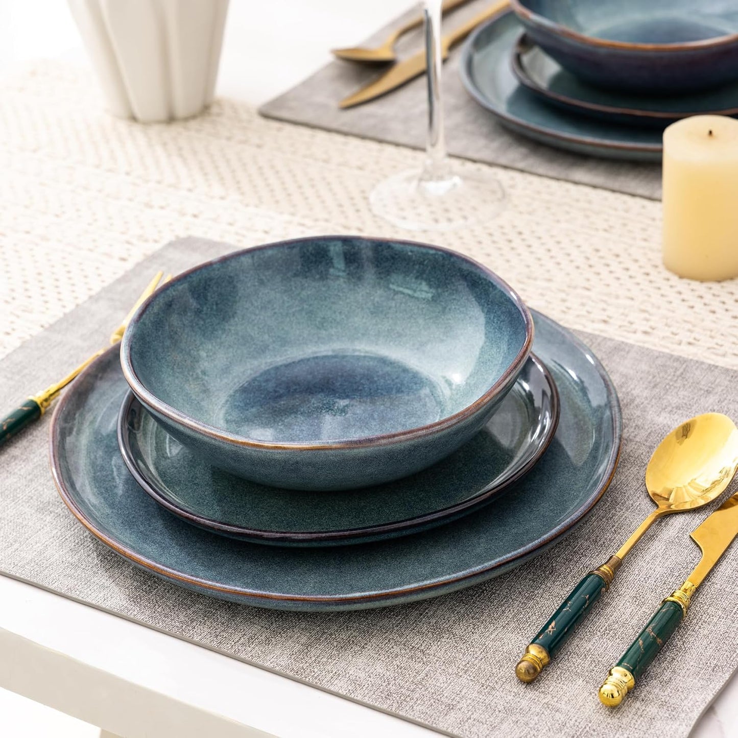 AmorArc Ceramic Dinnerware Sets,Handmade Reactive Glaze Stoneware Plates and Bowls Set,Highly Scratch Resistant | Dishwasher & Microwave Safe,Service for 8 Dishes Set (24pc)