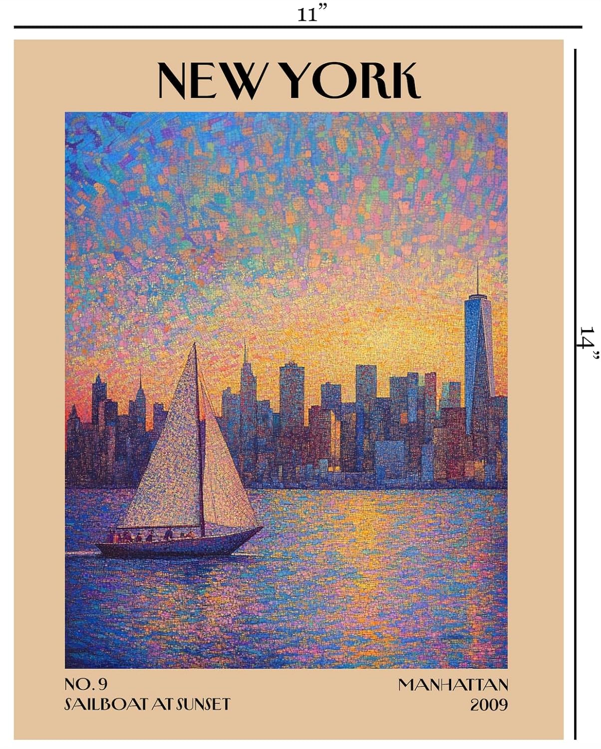 Retro Vintage New York Wall Art Print - 11x14 Unframed Poster - New York City Souvenirs, Cute Trendy Colorful Wall Decor (Sunset Sailboat, 11x14")
