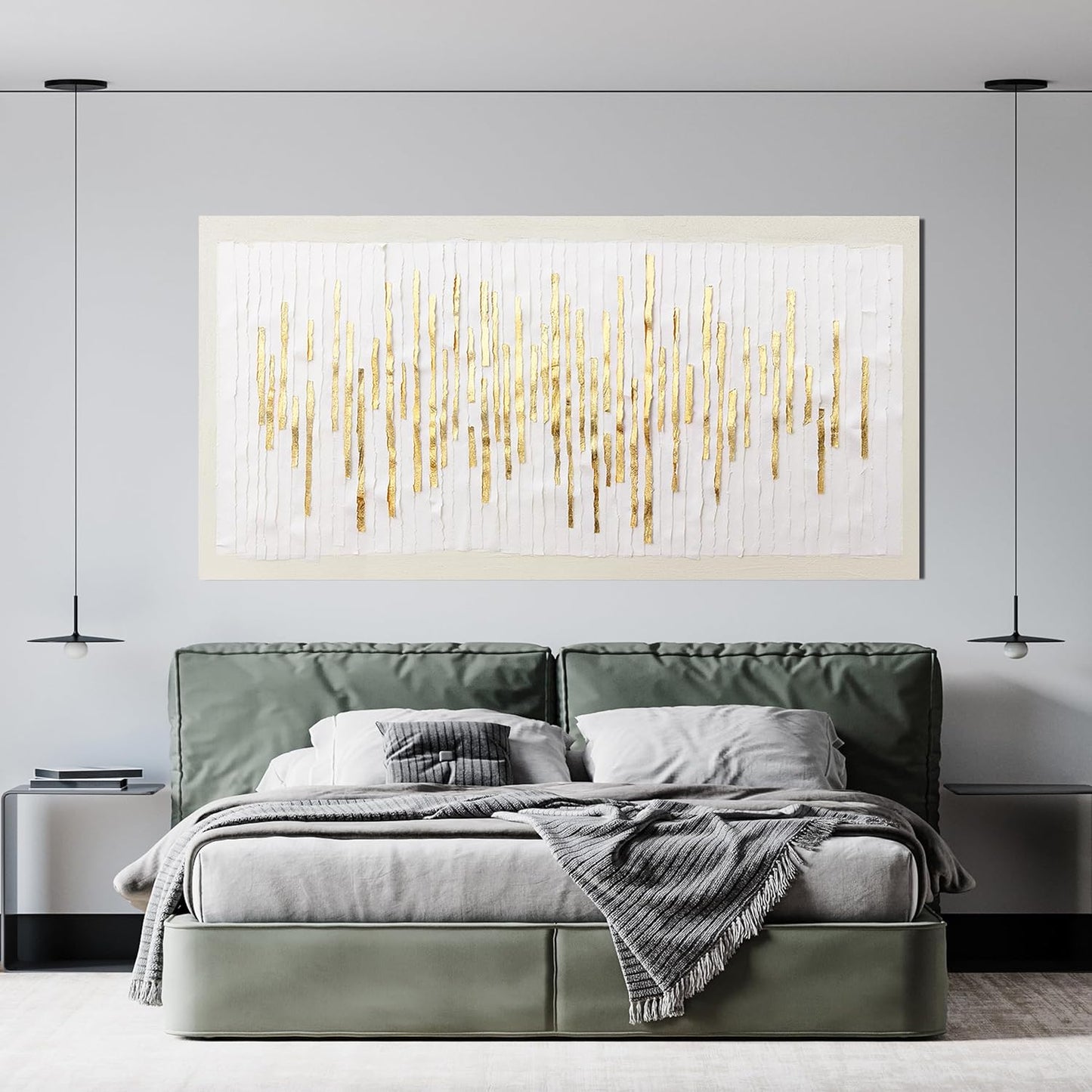 Canvas Wall Art Decor Modern Large Wall Decor For Living Room Gold Abstract Wall Art White Textured Wall Art Artwork for Walls Canvas Prints Art Work For Home Kitchen Office Wall Decor 24" X 48"