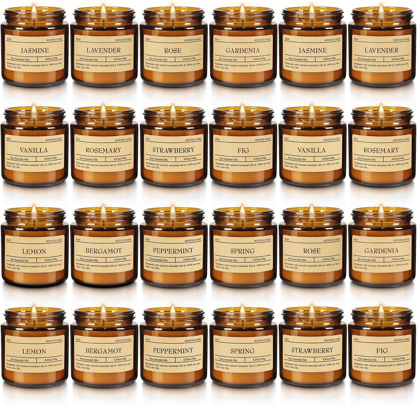 Scented Candle Set 24 Pack, Candle for Home Scented, Odor Eliminating, Stress Relief, Long Lasting Soy Wax Gift Set