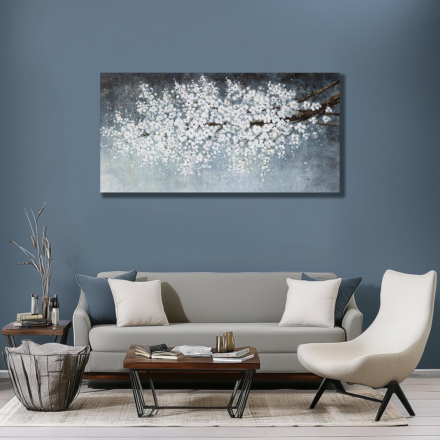 Belmrxne Flower Wall Decor White and Black Wall Art Home Decor Aesthetic Unique Canvas Painting for Living Room Bedroom Dining Room Office Home Decor 24x48 inch
