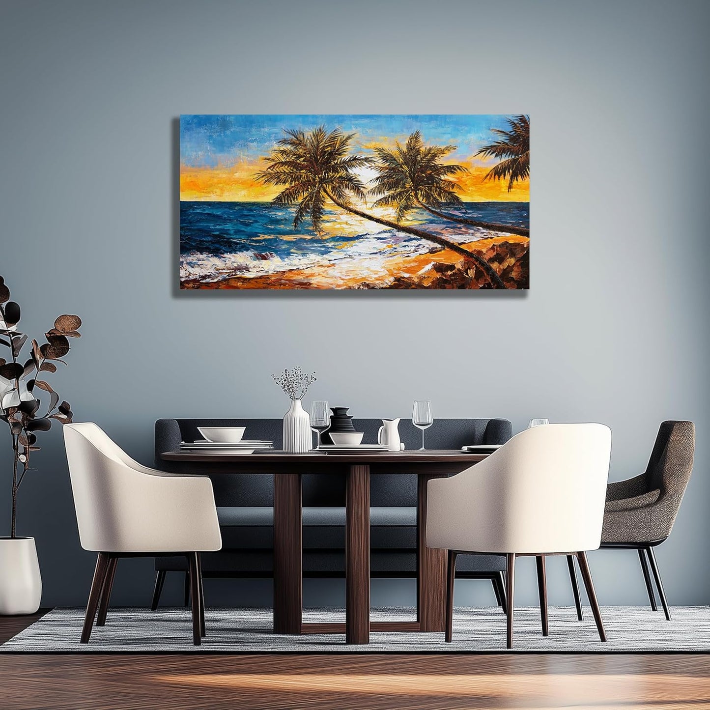 Belmrxne Coastal Wall Art Blue and Yellow Wall Decor Modern Trendy Artwork Aesthetic Canvas Painting for Living Room Bedroom Dining Room Office Home Decor 24x48 inch