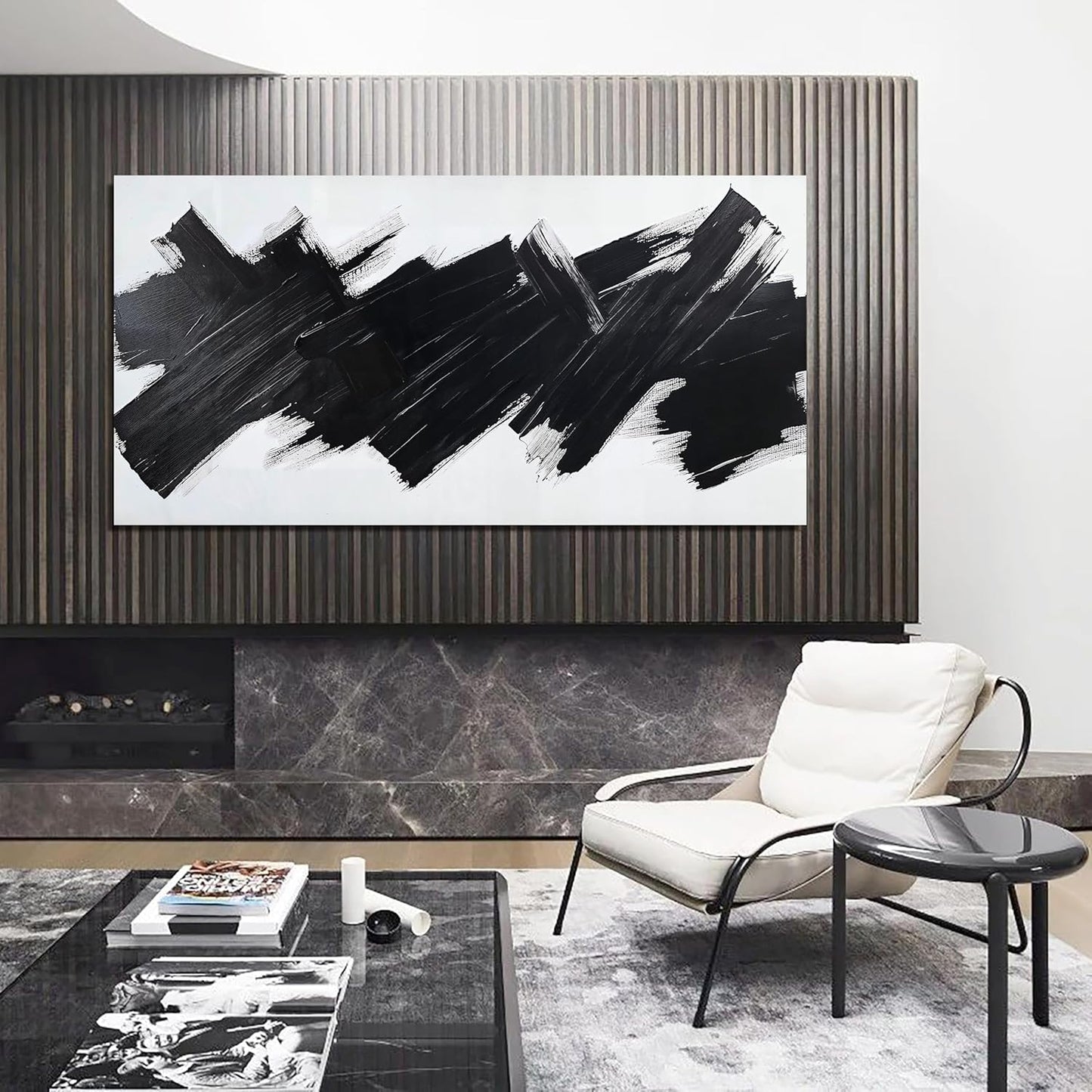 Abstract Wall Art Decor Modern Large Wall Art For Living Room Black Minimalist Wall Art Canvas Prints Black Abstract Art Wall Decorations Artwork for Walls Art Work For Home Office Wall Decor 24" X 48"