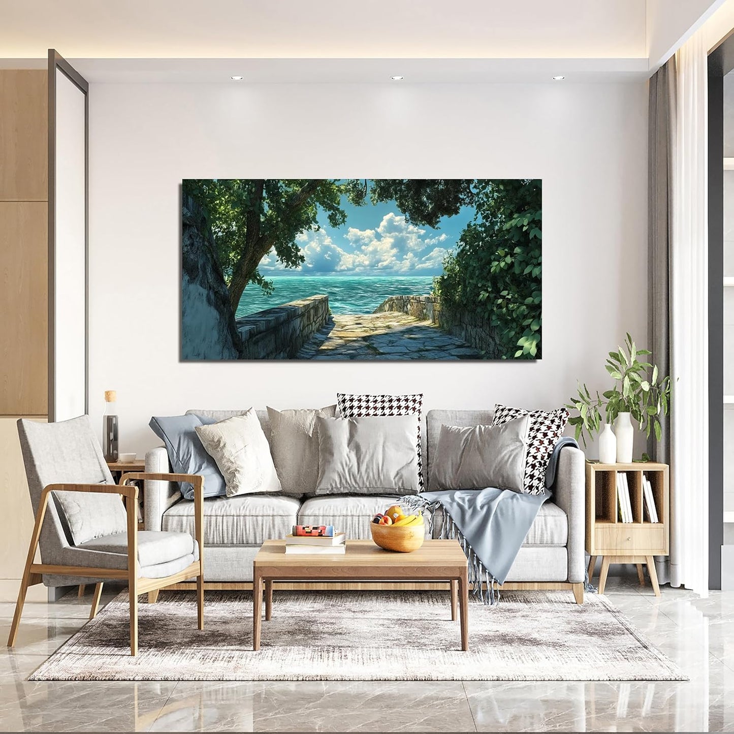 Canvas Wall Art Decor Coastal Wall Art Pictures for Living Room Canvas Art Wall Decor Landscape Natural Wall Art Prints Green Blue Artwork for Walls Seaside Art Work for Home Office Decor 20"x40"