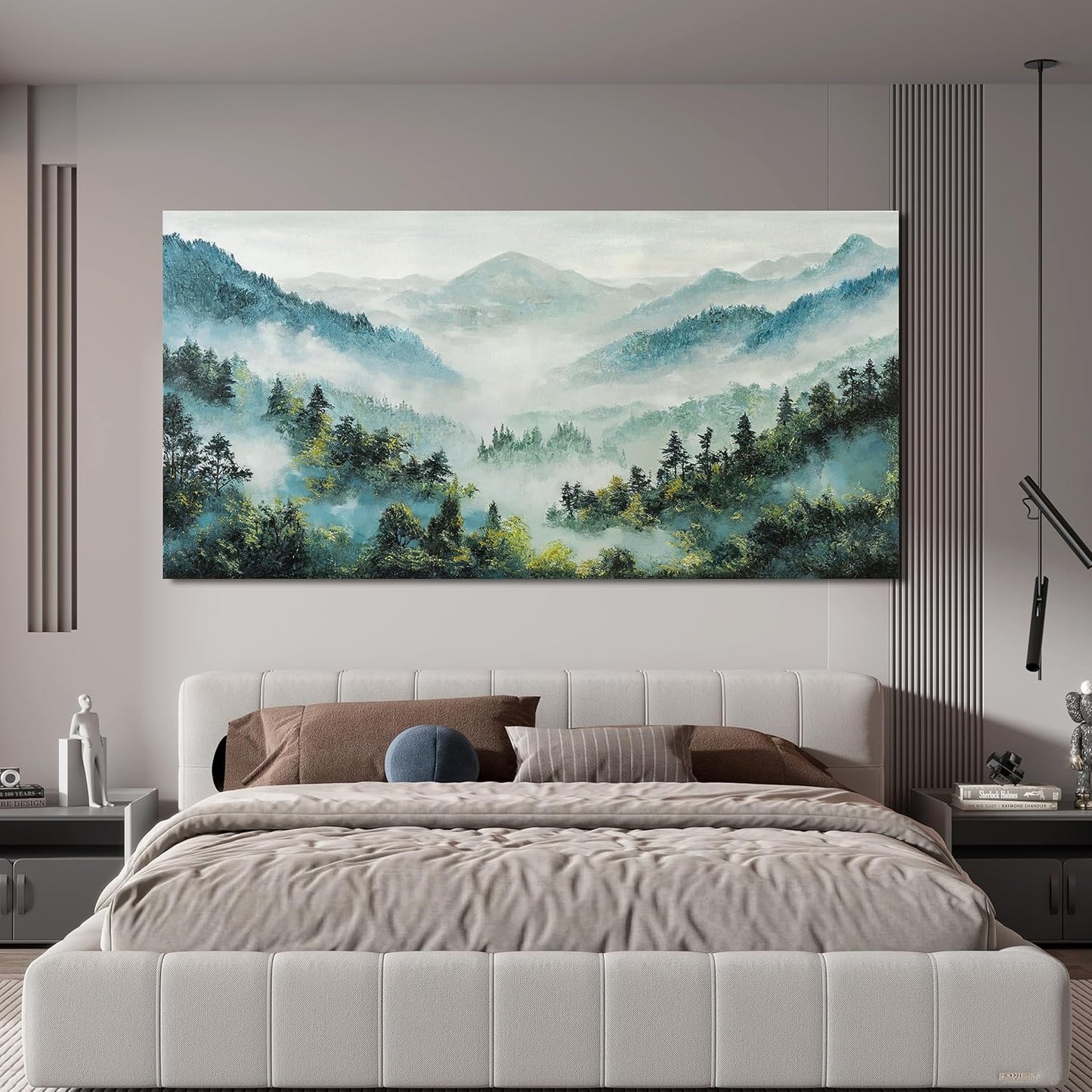 Canvas Wall Art Decor Artwork for Walls Mountain Botanical Wall Art Decor Large Landscape Wall Art for Living Room White Foggy Forest Wall Art Prints for Room Ofiice Bedroom Wall Decor 24" x 48"