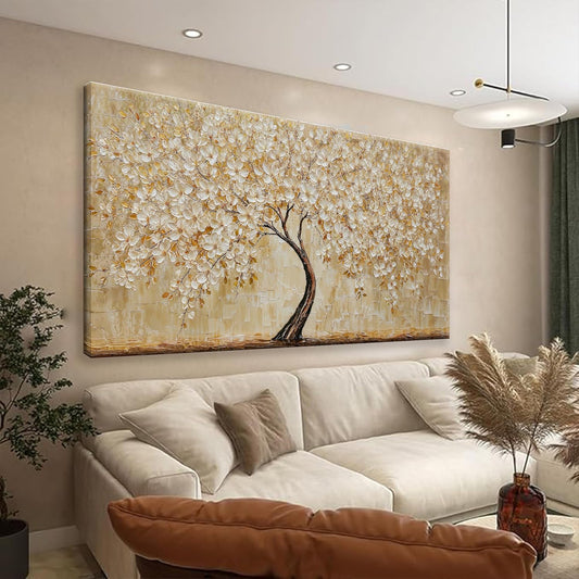 TAIJXAGSG Canvas Wall Art Decor Gold Tree Flower Wall Art Gold Tree Of Life Abstract Wall Decor Painting Pictures Botanical Wall Art For Living Room Bedroom Home Office Artwork 24"X 48"