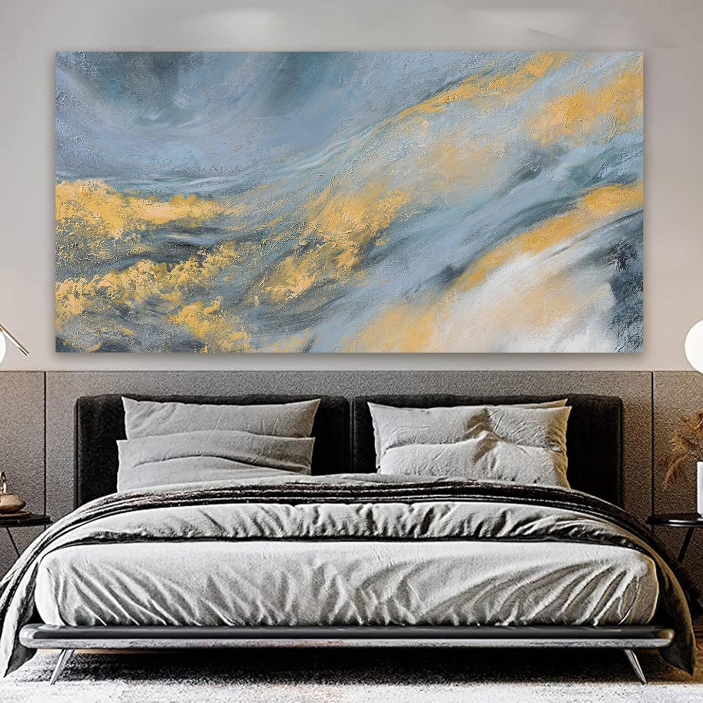 Abstract Wall Art Decor Large Modern Blue Wall Art Prints Abstract Canvas Art Wall Decor Large Canvas Wall Art for Living Room Gold Wall Art Decorations Artwork for Walls Bedroom Office Decor 29"X58"