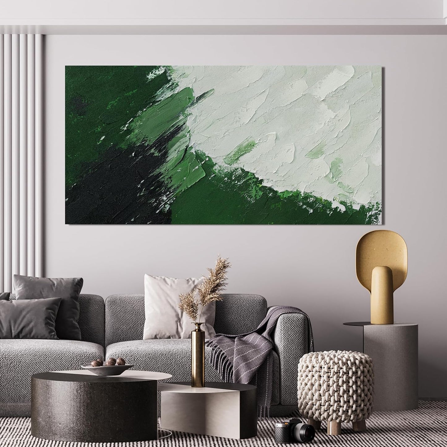 Canvas Wall Art Decor Large Green Abstract Wall Art Prints Wall Art Pictures for Living Room Canvas Art Wall Decor Modern White Wall Art Abstract Artwork for Walls Bedroom Office Decor 24" X 48"