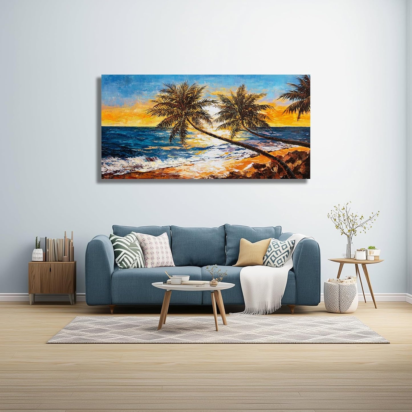 Belmrxne Coastal Wall Art Blue and Yellow Wall Decor Modern Trendy Artwork Aesthetic Canvas Painting for Living Room Bedroom Dining Room Office Home Decor 24x48 inch