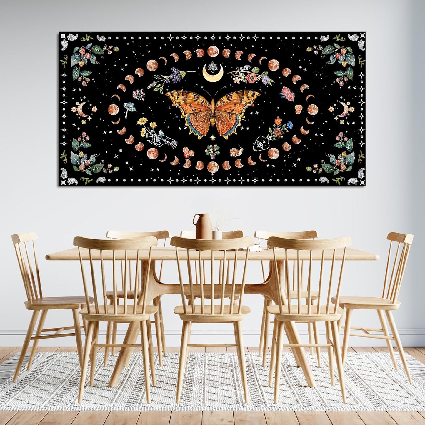 Large Canvas Wall Art Boho Wall art Decor Canvas Art Wall Decor Pictures for Living Room Vintage Butterfly Wall Art Decorations Moon Flower Artwork for Walls Bedroom Office Wall Decor 24" X 48"