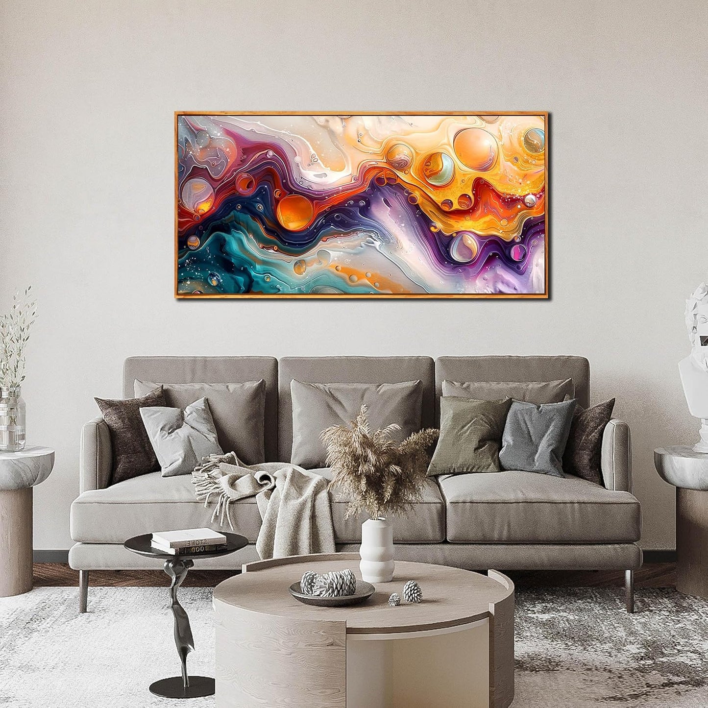 ZHAOSHOP Abstract Living Room Pictures Wall Decor - Modern Colorful Wall Art for Bedroom - Wooden Framed Wall Art for Office Size 24"x 48"