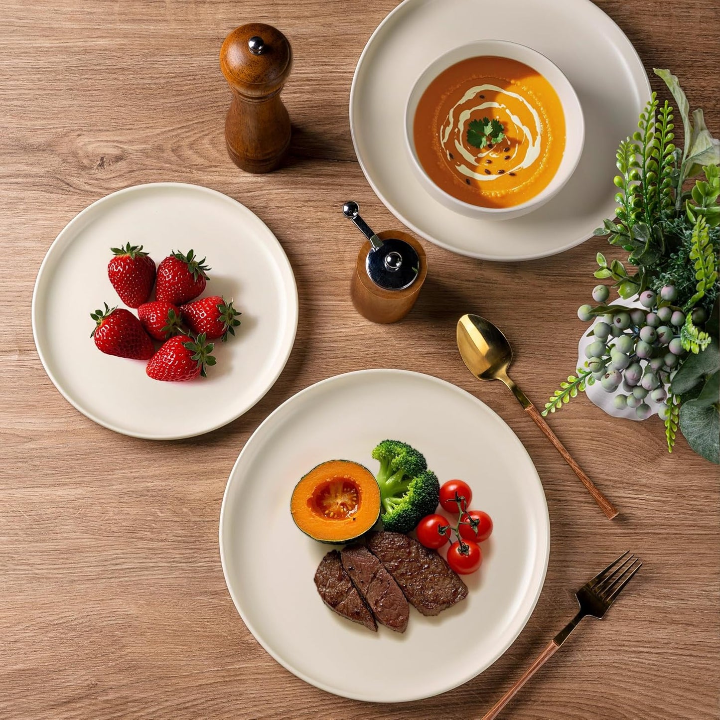 AmorArc Stoneware Dinnerware Sets, Wavy Rim Ceramic Plates and Bowls Sets, Highly Chip and Crack Resistant | Dishwasher & Microwave & Oven Safe Dishes set, Service for 4 (12pc)