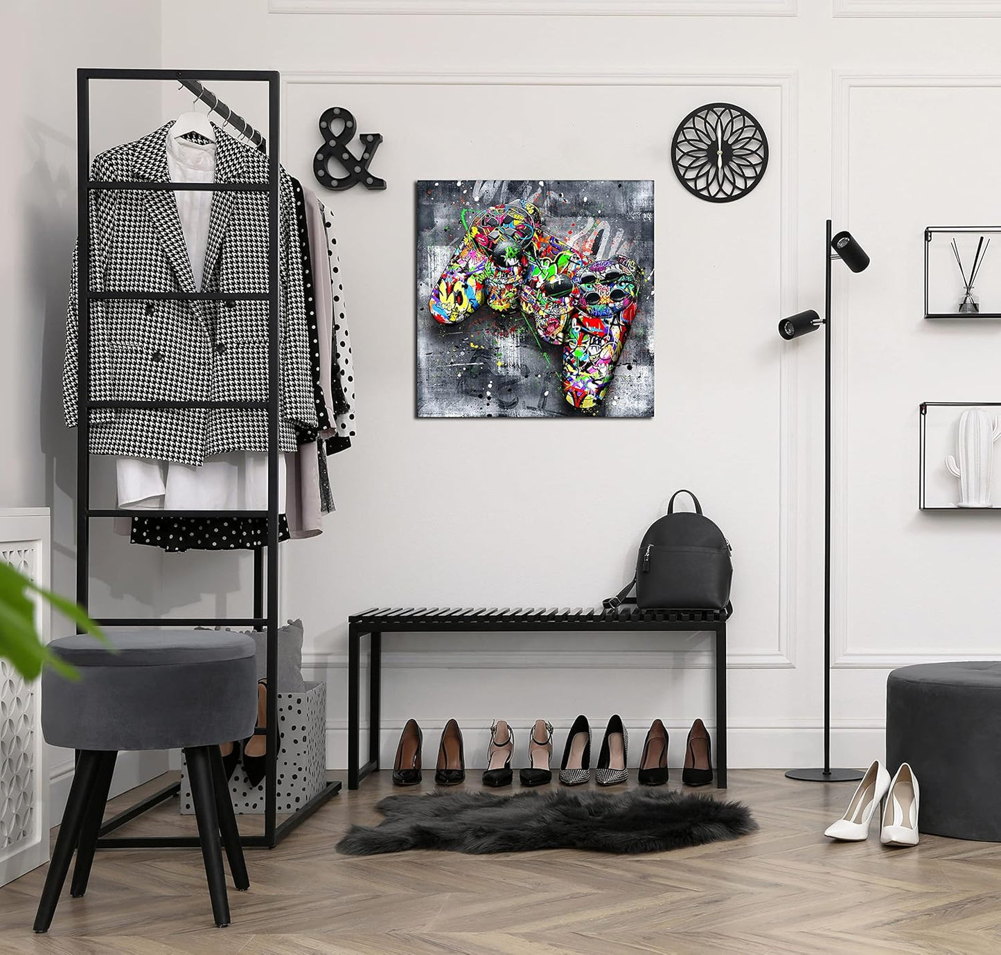 JKWALL77 Graffiti Gaming Wall-Art For Living Room Large Size - Room Decor For Teen Boys - Abstract Canvas Wall Art Ready To Hang Size 30" x 30"