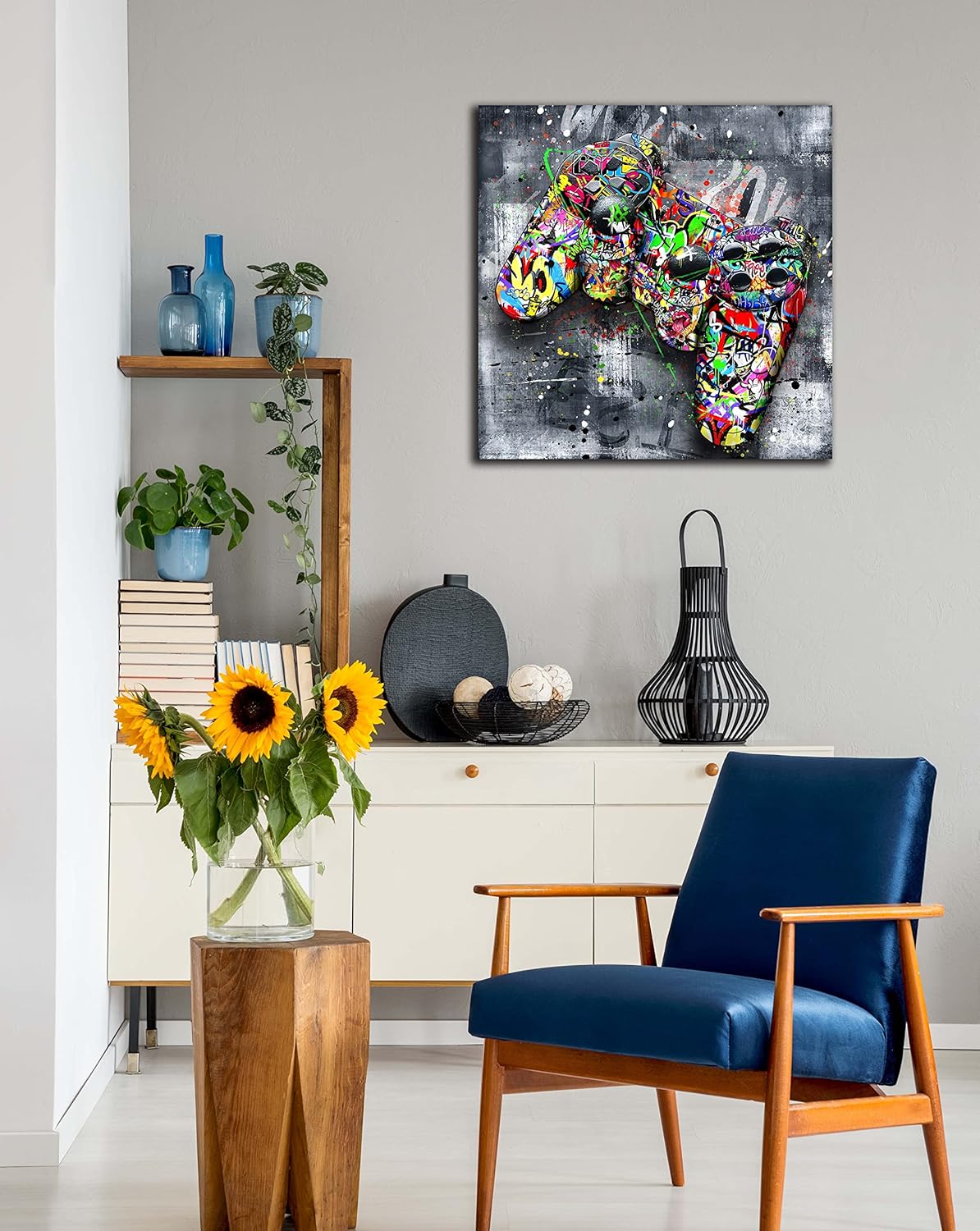 JKWALL77 Graffiti Canvas Wall-Art For living Room Large Size - Banksy Gaming Wall Art For Teen Boy Room Decor - Abstract Wall Painting Ready to Hang Size 20" x 20"