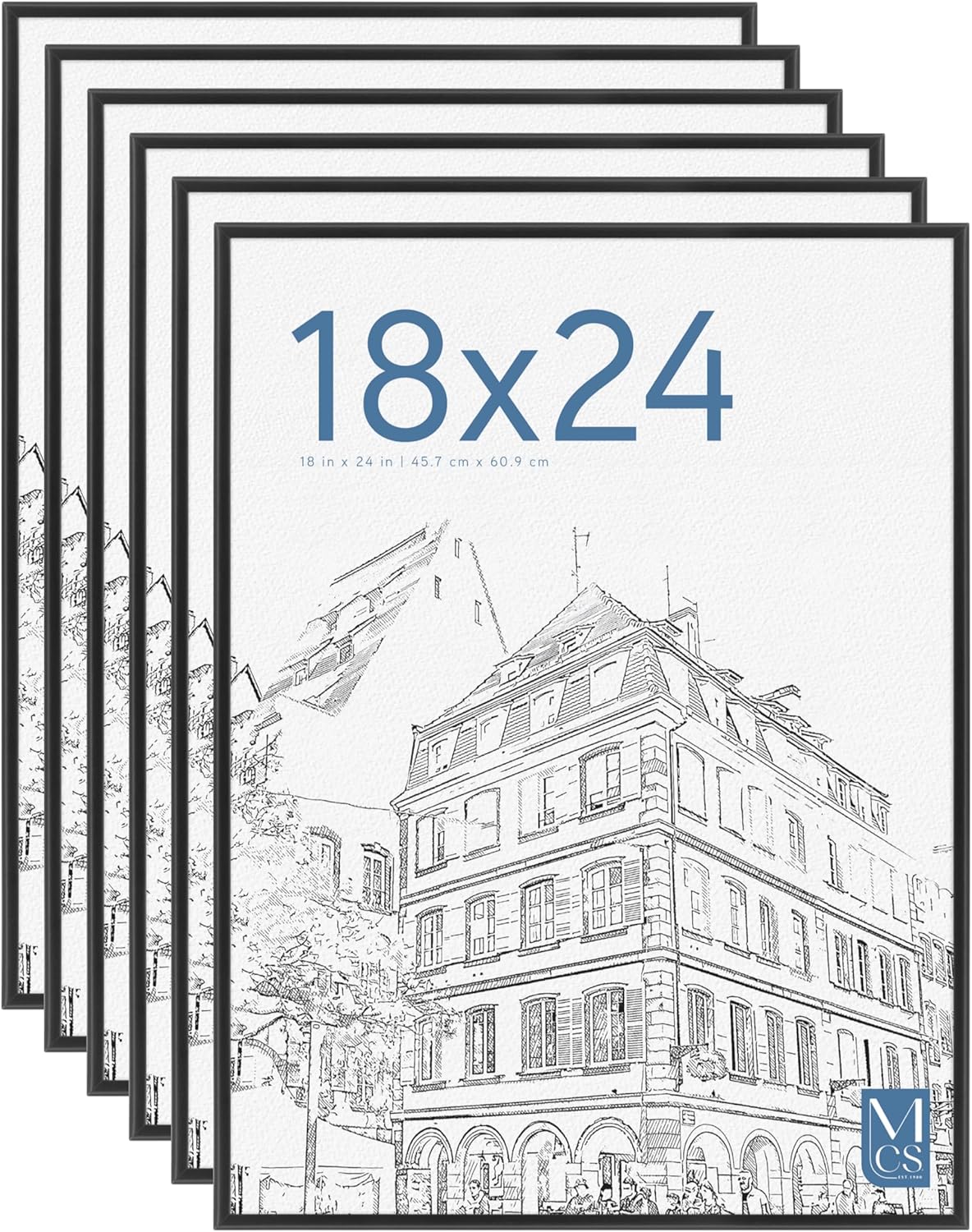 MCS Original Poster Frame 18x24 Black Lightweight Vertical & Horizontal Wall Hanging Large Picture Frame for Posters, Art Prints & Gallery Wall (6-Pack)
