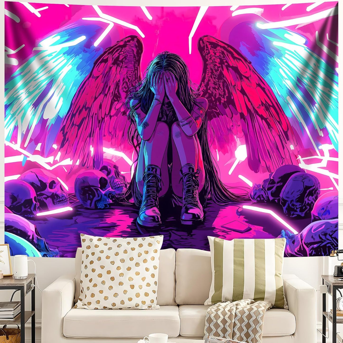 Blacklight Tapestry,WingTapestry Glow In The Dark,UV Reactive Black Light Upright Posters Wall Hanging for Bedroom Dorm Living Room Backdrop Decor (wing5, 59L" x 51W")
