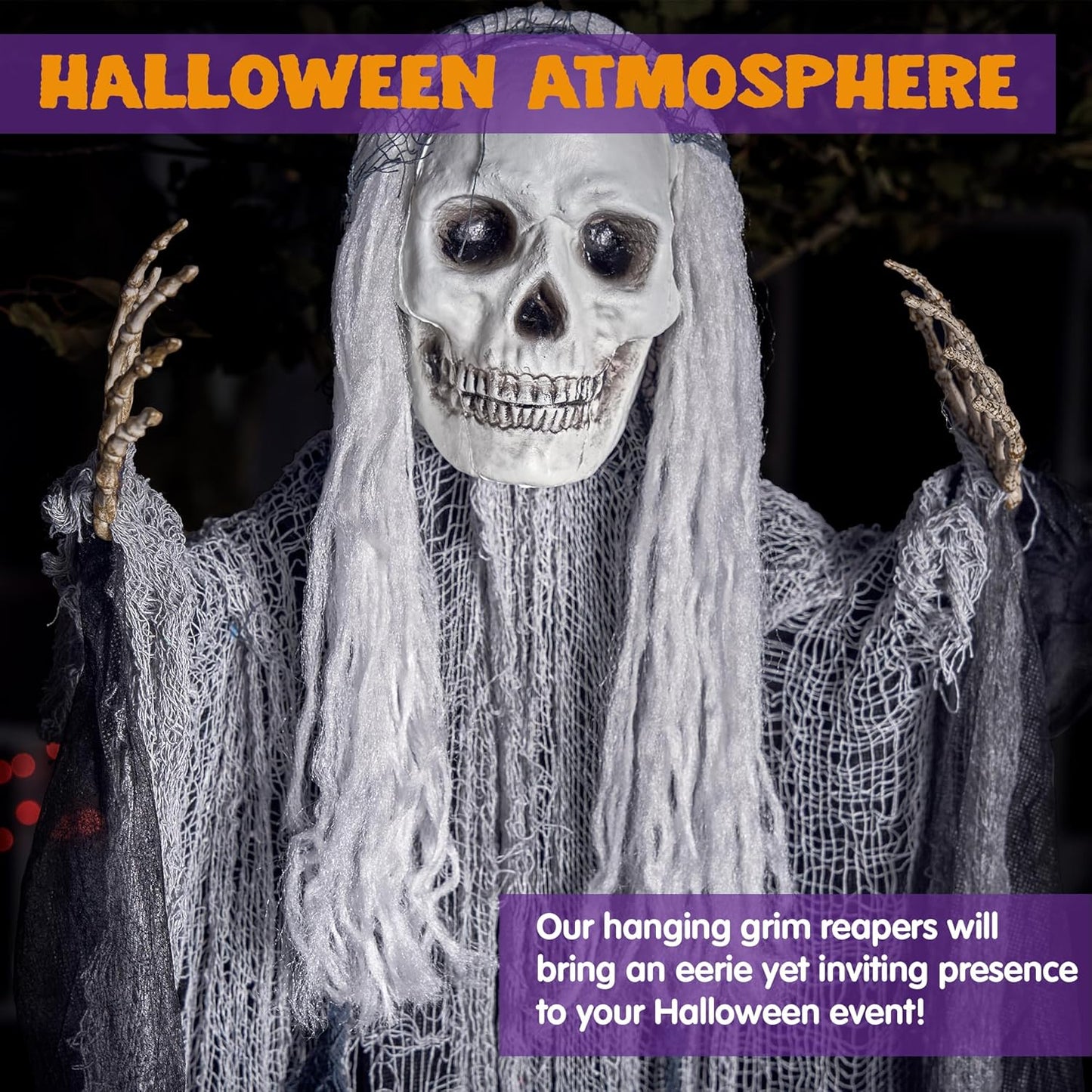 JOYIN 3 Pack Hanging Halloween Skeleton Ghosts Decorations Outdoor, Grim Reapers for Best Halloween Outdoor Decorations, Haunted Haunted House Prop, Party Supplies