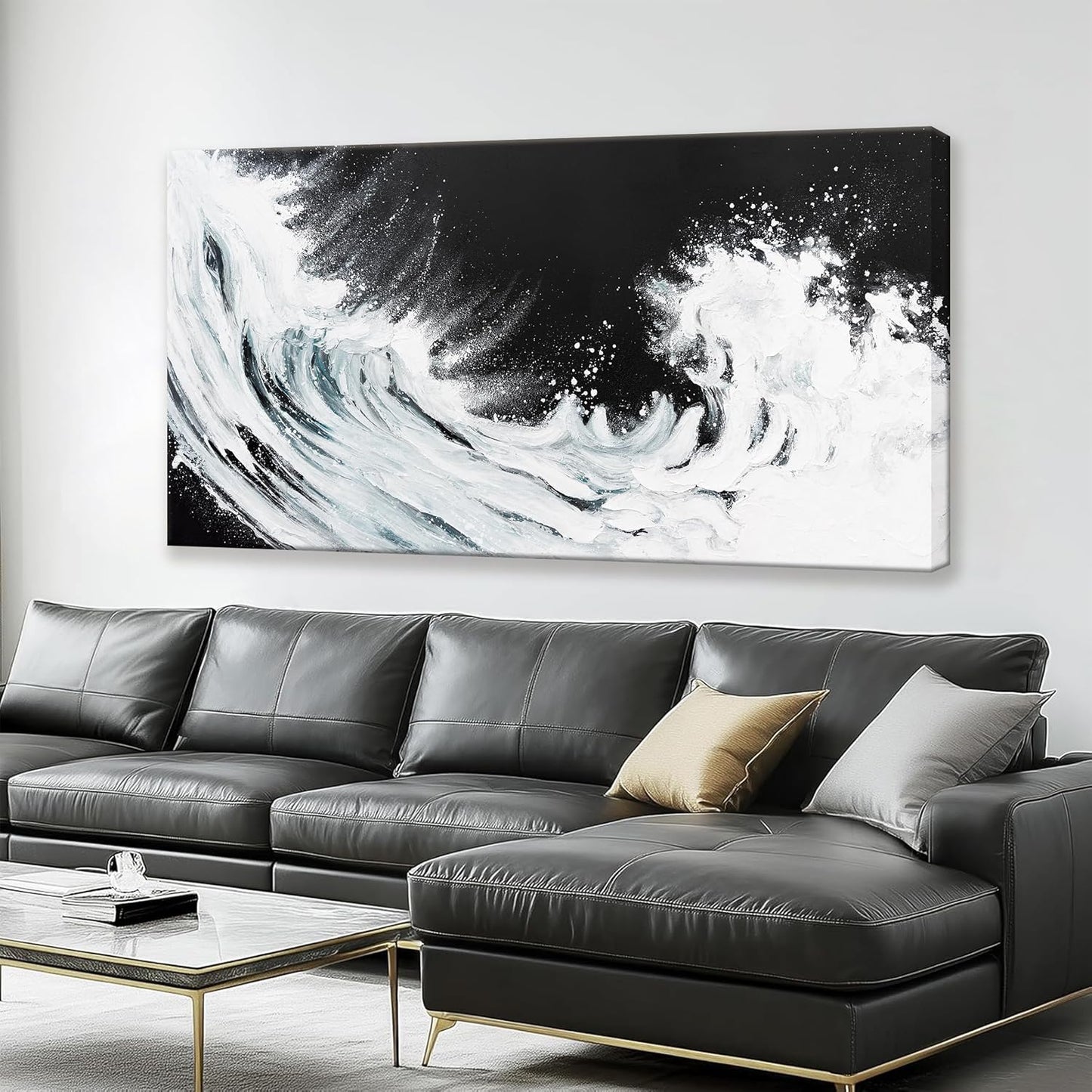 TAIJXAGSG Abstract Wall Art Canvas Art Wall Decor For Living Room Decorations Large Black And White Abstract Wall Decor White Ocean Waves Wall Art For Home Bedroom Kitchen Office Artwork 29x58 Inch