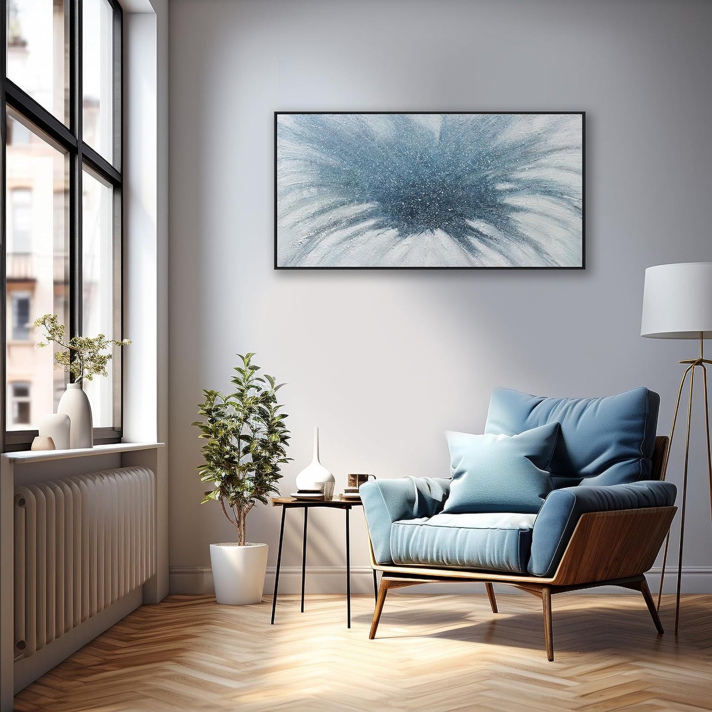 Wall Art Abstract Art Framed Canvas Paintings Blue and White Fantasy Modern Artwork Wall Decor for Living Room Bedroom Office Home Decoration 24"x48"