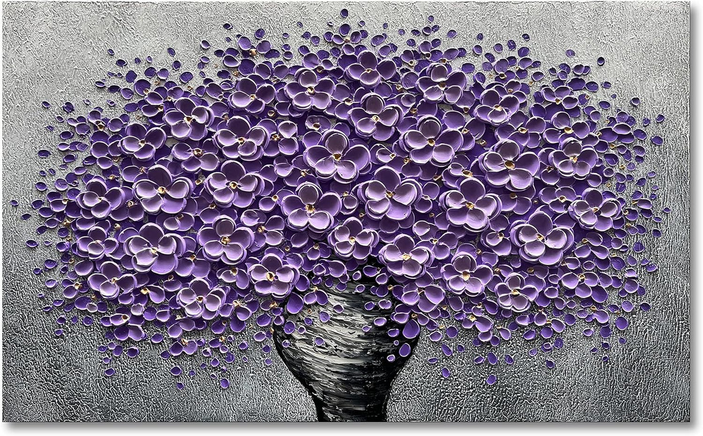 Epicler art hand-painted purple 3D flower decorative oil painting, flower wall decorative frame wall Art, modern Art living room, bedroom, office, hotel restaurant wall Art 28x40 inch