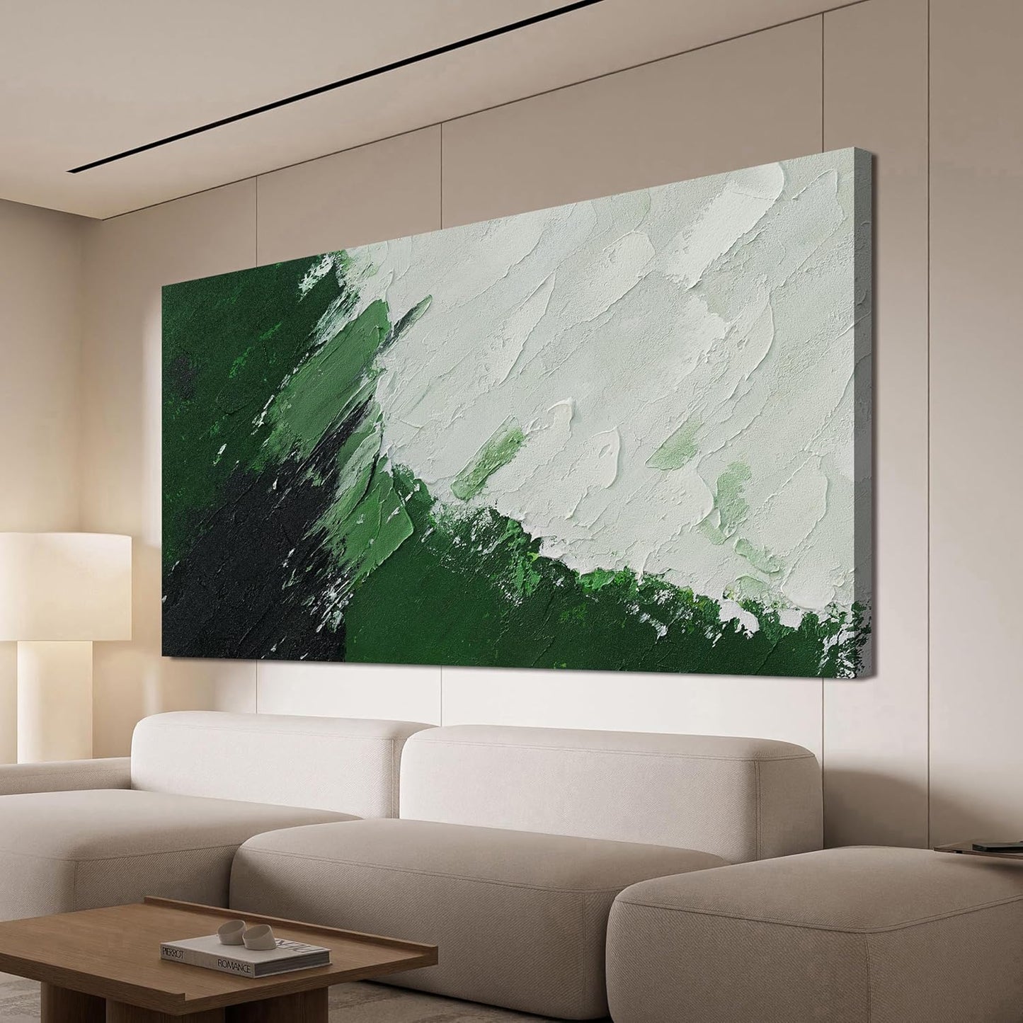 Canvas Wall Art Decor Large Green Abstract Wall Art Prints Wall Art Pictures for Living Room Abstract Canvas Art Wall Decor Modern White Wall Art Large Artwork for Walls Bedroom Office Decor 29"X58"