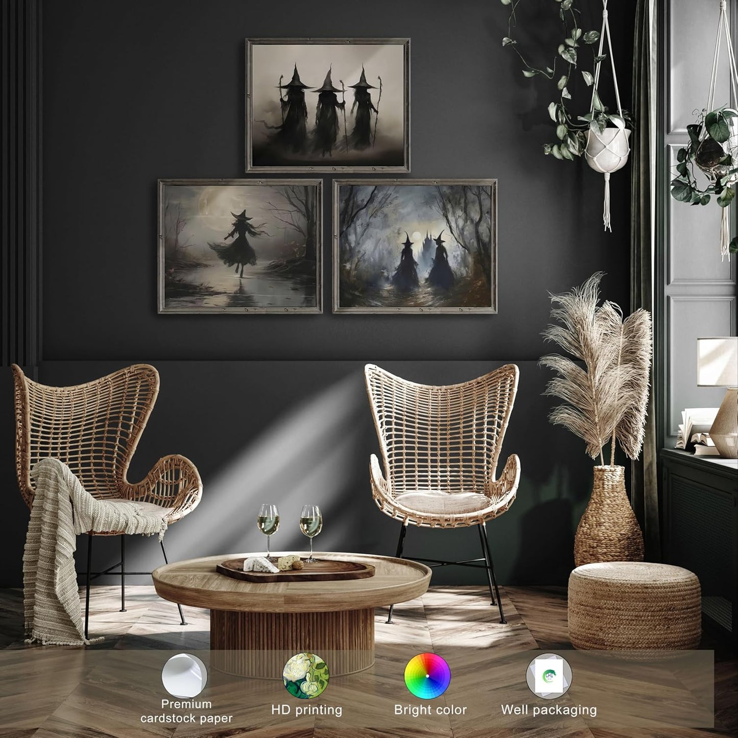 LANCHI95 3 Pcs 8x10in Vintage Rustic Witch Posters Halloween Wall Art Witch in The Forest Painting Prints Goth Dark Moody Wall Decor for Living Room Bedroom 8x10 in (UNFRAMED)