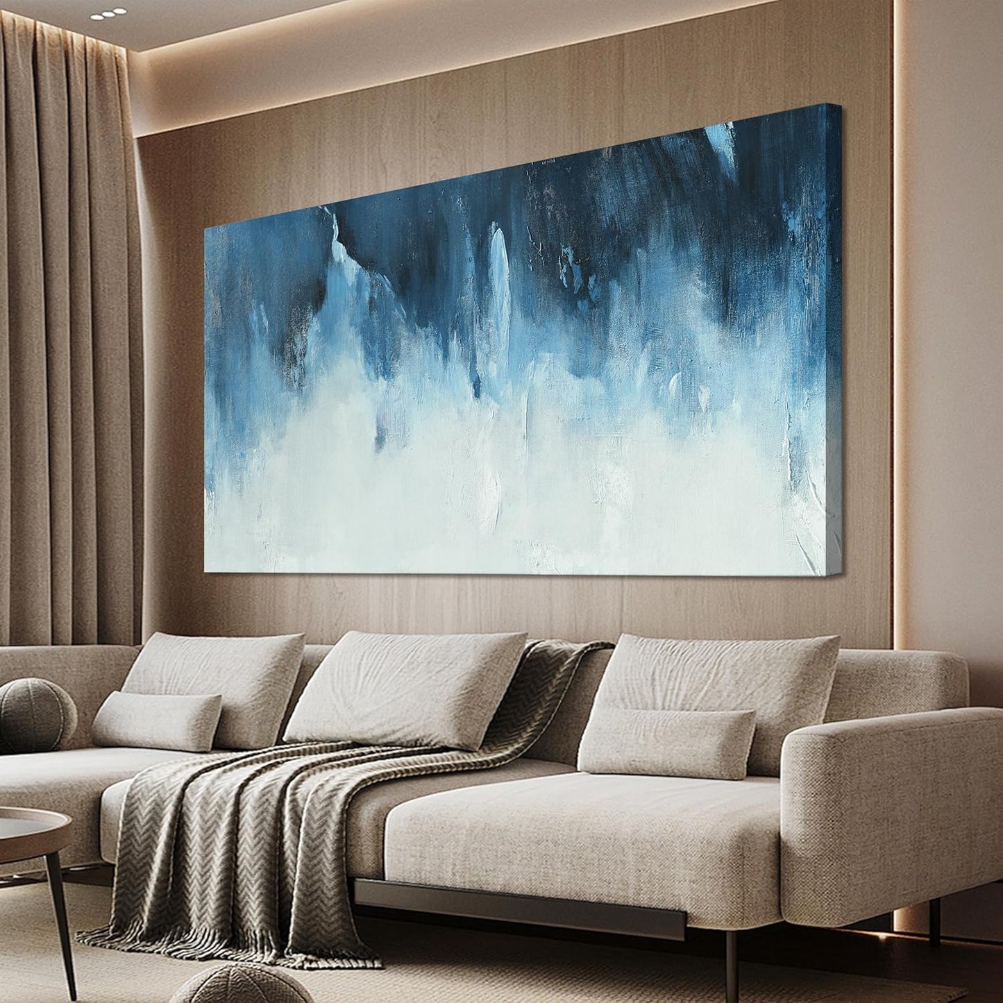 Canvas Wall Art Decor Large Wall Art Pictures For Living Room Abstract Art Work Decoration White Blue Wall Art Decor Abstract Wall Art Paintings Prints for Bedroom Office Kitchen Wall Decor 29" x 58"