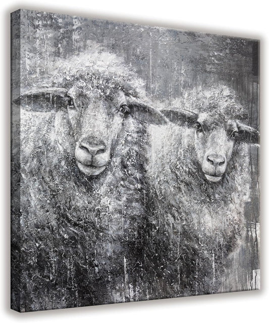 TAIJXAGSG Animal Cancas Wall Art Decor Farmhouse Sheep Picture Paintings Decor Vintage Rustic Painting Cute Sheep Artwork For Kitchen Living Room 13'' X 13'' wall hanging decor